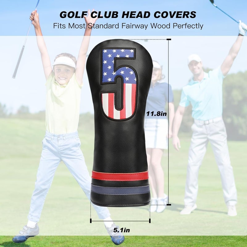 PONADA Golf Head Covers, 4pcs or 1pc USA Stars and Stripes Golf Club Covers for Woods and Driver Fairway Hybrid, PU Leather Golf Club Head Covers for Men Women with Interchangeable Tags, Fits Most Golf Clubs - Image 1